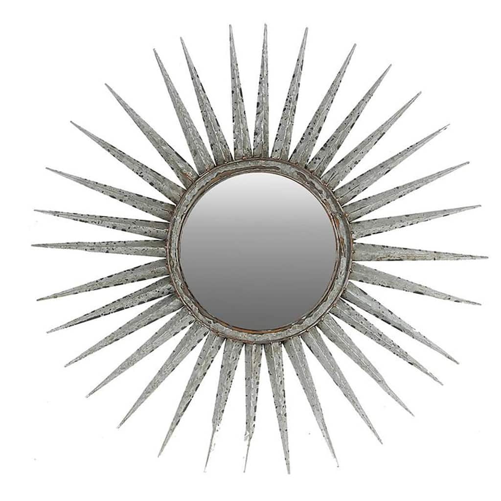 HomeRoots 30" Antiqued Silver Gray Sunburst Wall Mounted Accent Mirror - 39