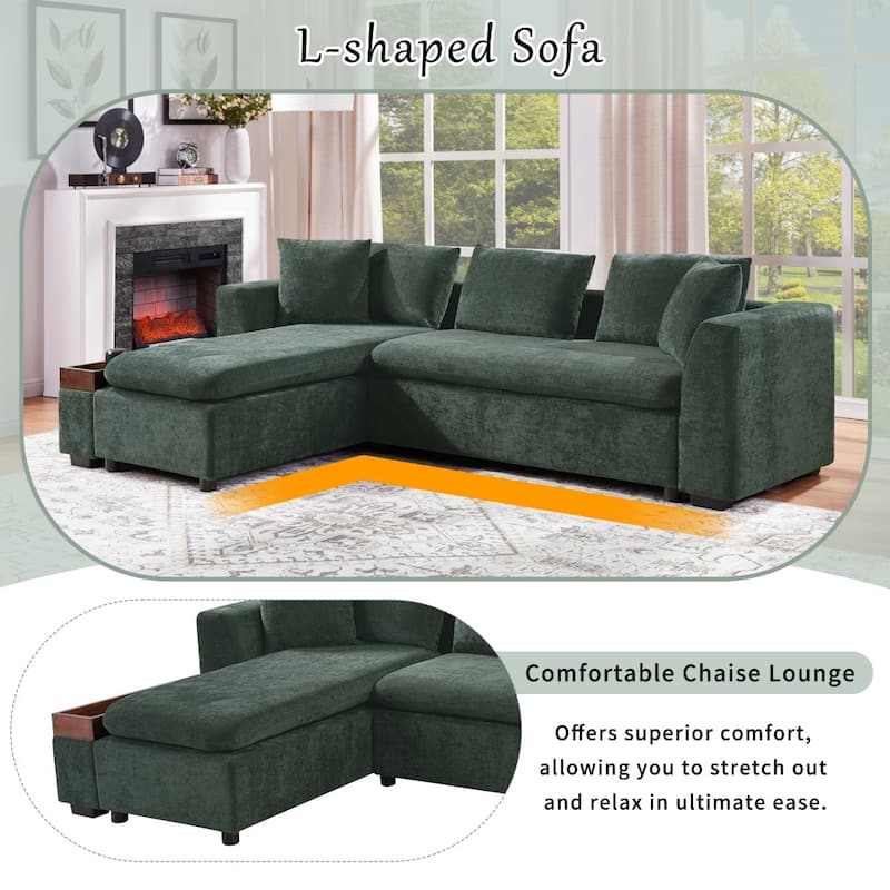 93.7" Modern L-shaped Upholstered Sectional Sofa with Wooden Storage Compartment