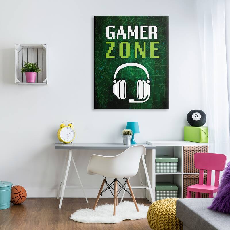 Stupell Gamer Zone Headset Geometric Pattern Pixel Text Canvas Wall Art, Design by Victoria Barnes