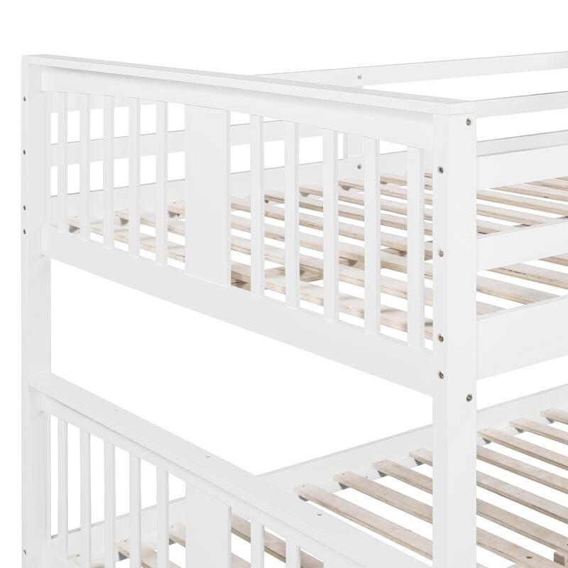 Full Over Full Bunk Bed with Ladder for Bedroom, Guest Room Furniture, Solid Wood Construction