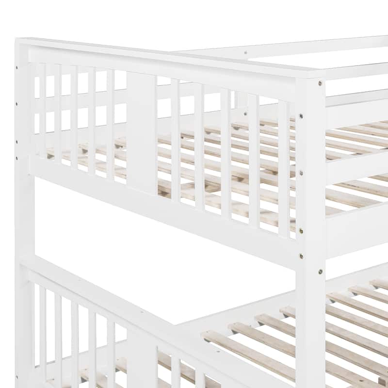 Roomfitters Full Over Full Bunk Bed with Ladder, Solid Wood Guest Room Bed Frame for Two Sleepers