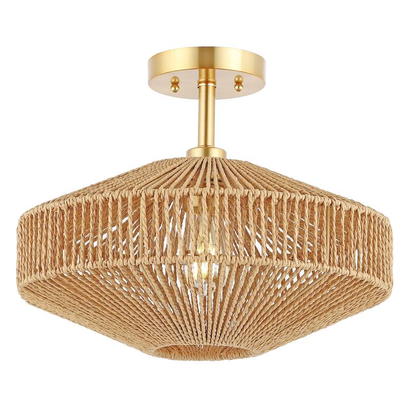 SAFAVIEH Lighting Berra 13.5" Flush Mount - 13.5" x 13.5" x 13" - withD/H - Natural/Gold - 16Wx16Dx12H