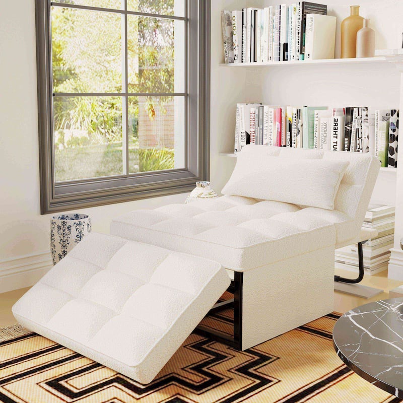 Convertible Sofa Bed Sleeper Sofa Chair Couch Folding Ottoman Recliner Chairs for Living Room - Cream-Sherpa