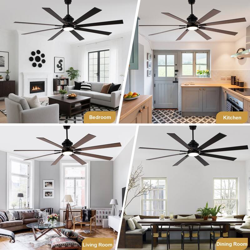 Cusp Barn 72 Inch Indoor/Outdoor Black Modern Large Ceiling Fan with Lights and Remote, Reversible Quiet DC Motor Ceiling Fan