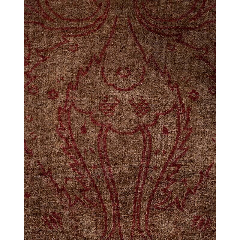 Overton Hand Knotted Wool Vintage Inspired Modern Contemporary Overdyed Brown Area Rug - 9' 5" x 11' 8"
