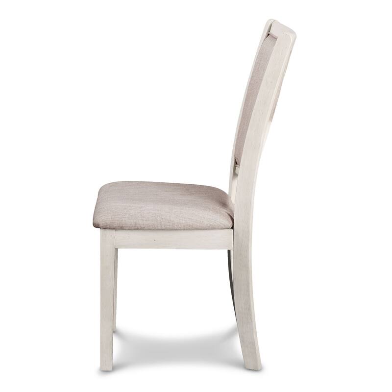 Han Dining Chair Set of 2, Light Brown Fabric, Beige Solid Rubberwood