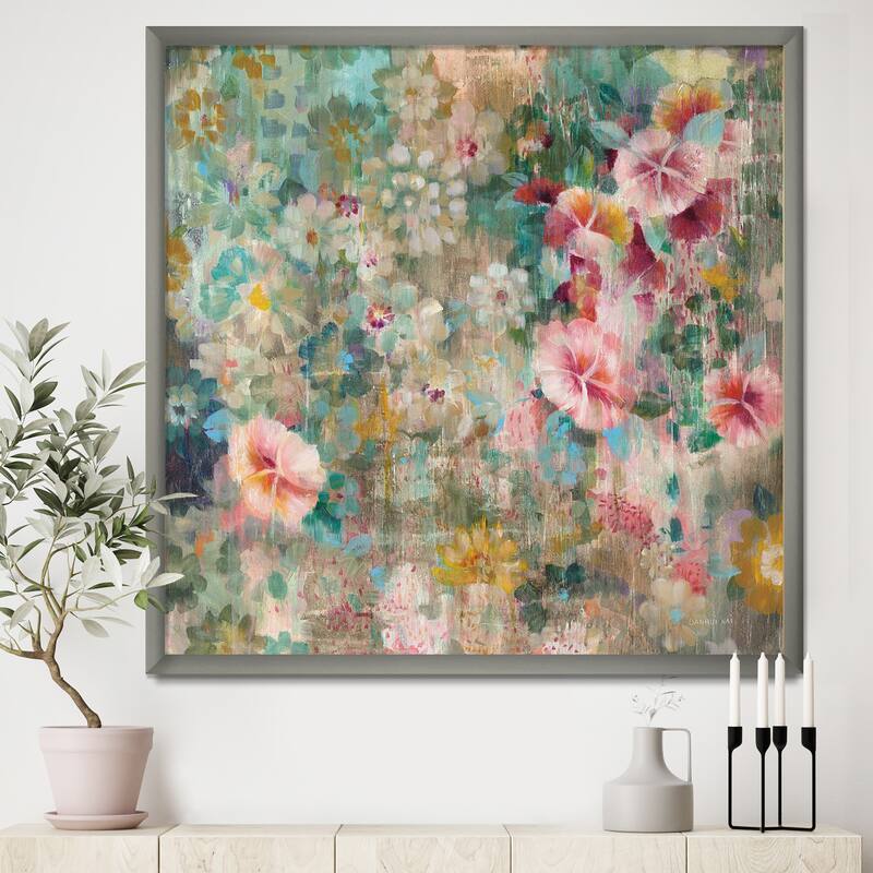 Designart "Flower Shower III" Farmhouse Framed Art Print