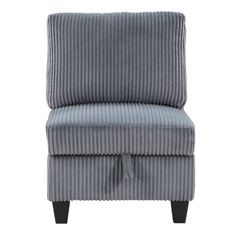 Ellene Modular Armless Chair With Storage, Soft Gray Corduroy