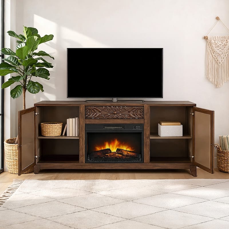 Gemma Brown Mandala Cabinet with Electric Fireplace