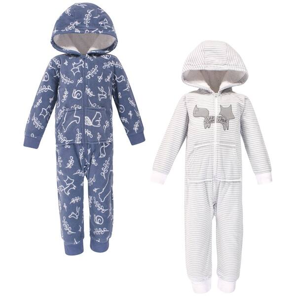 slide 1 of 1, Yoga Sprout Toddler Boy Hooded Fleece Jumpsuits 2pk, Forest 2T - Grey/Blue