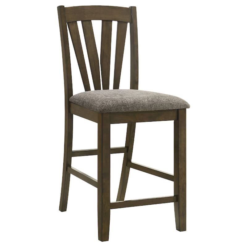Kana 5pc Counter Height Table Set, Brown Wood, 4 Gray Fabric Chairs