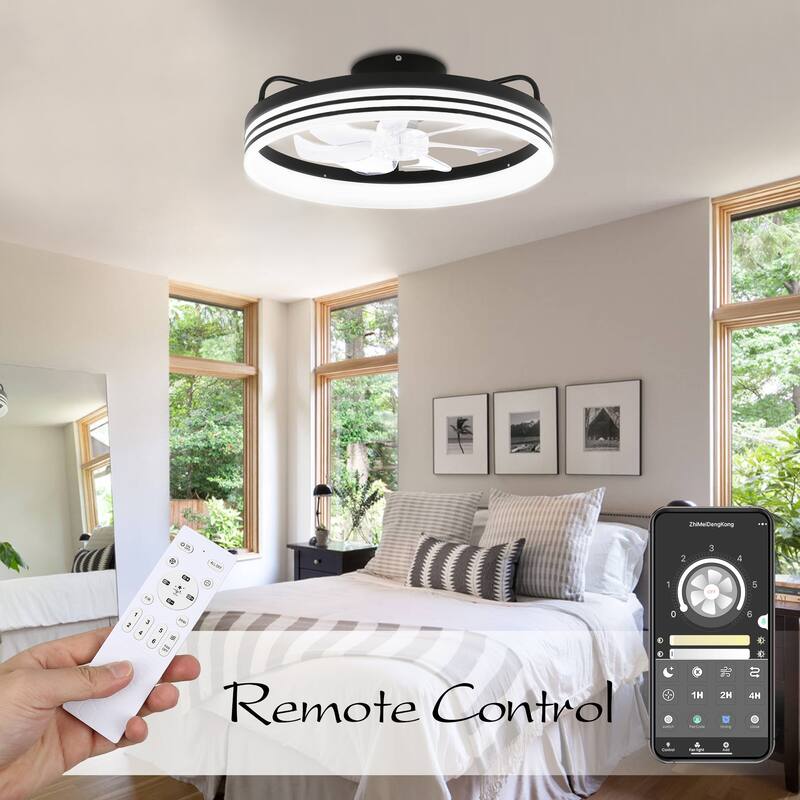 Bella Depot 20" Modern Flush Mount Ceiling Fan with APP Control, 6-Speed Low Profile Reversible Ceiling Fan with Dimmable Light