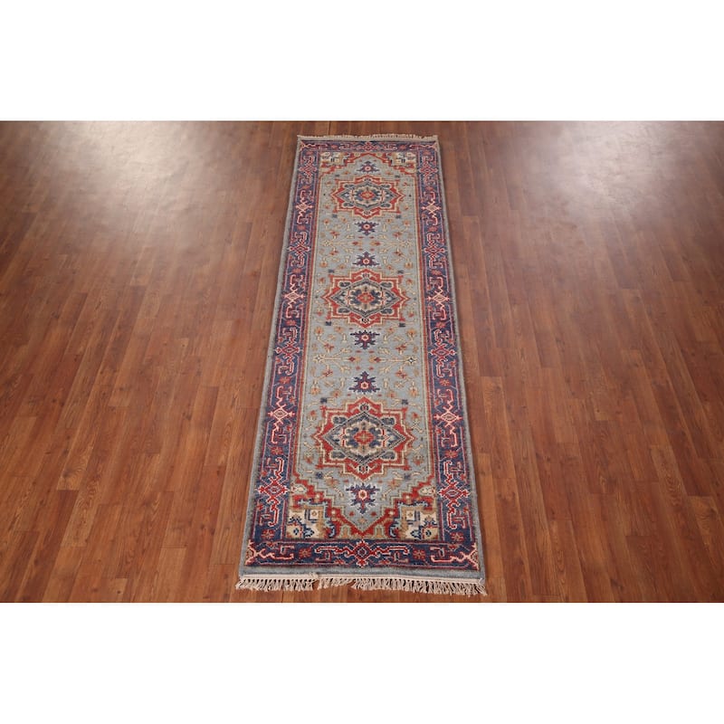 Blue Gray Heriz Serapi Oriental Runner Rug Hand-Knotted Wool Carpet - 2'7"x 8'0"