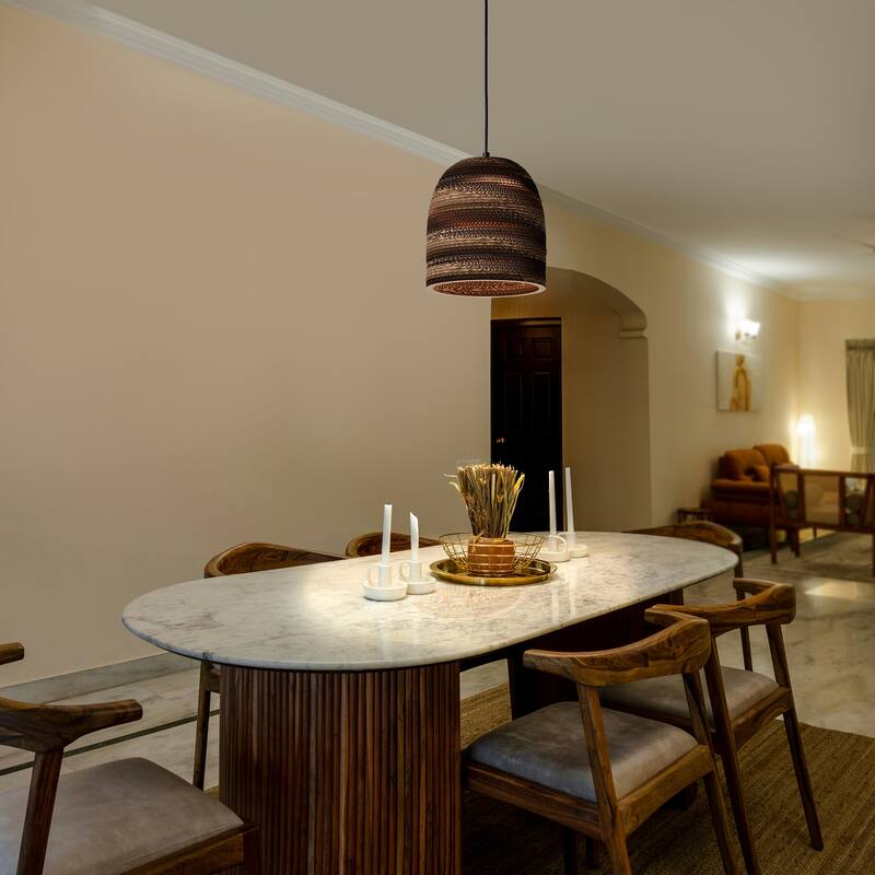 Matte Black Modern Nordic Style 1-Light Pendant Light with Natural Brown Origami Paper Shade