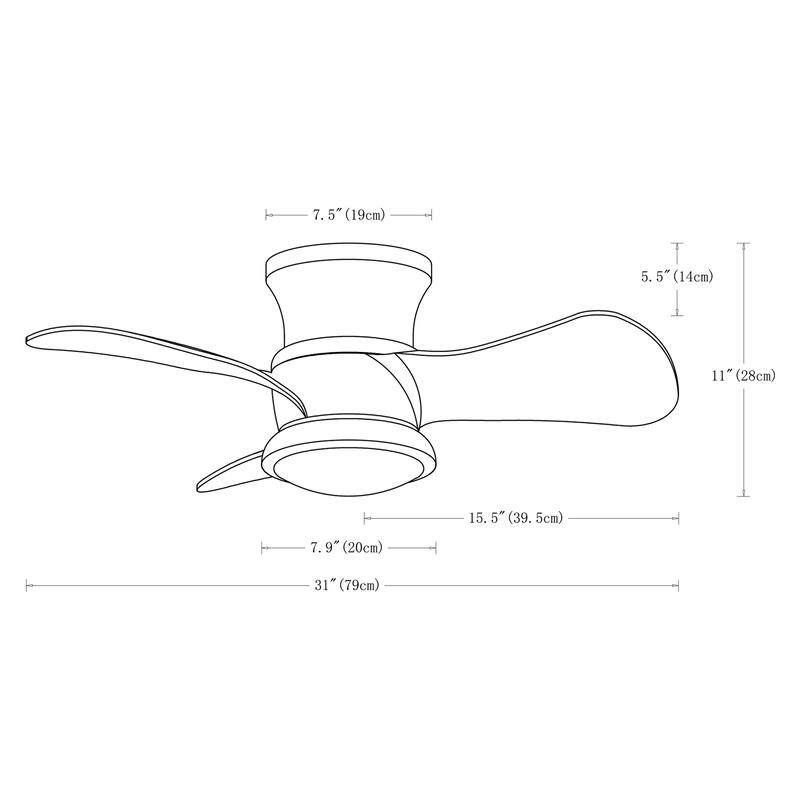 31-inch Modern Black Propeller Flush Mount Ceiling Fan with Light and Remote
