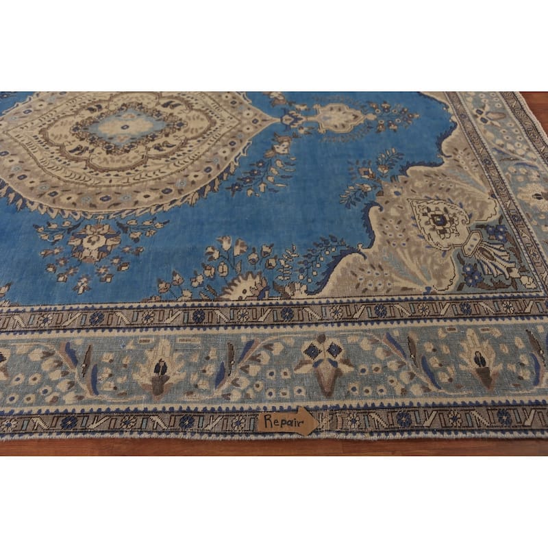 Blue Tabriz Persian Area Rug Handmade Traditional Wool Carpet - 9'7"x 12'3"