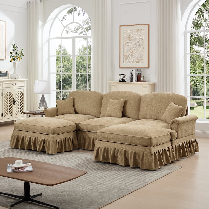 GDFStudio - Classic Modular U-Shaped Chenille 107" Sectional Sofa with Ottomans