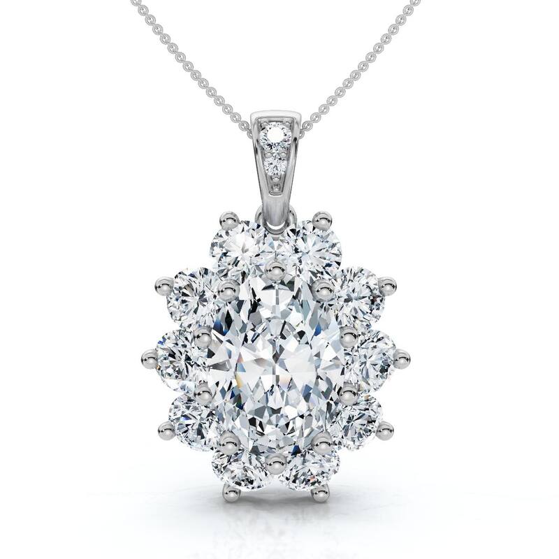 Bliss Diamond Certified 8 1/2Ct Oval Diamond Pendant Gold Lab Grown 1.25" Tall - White