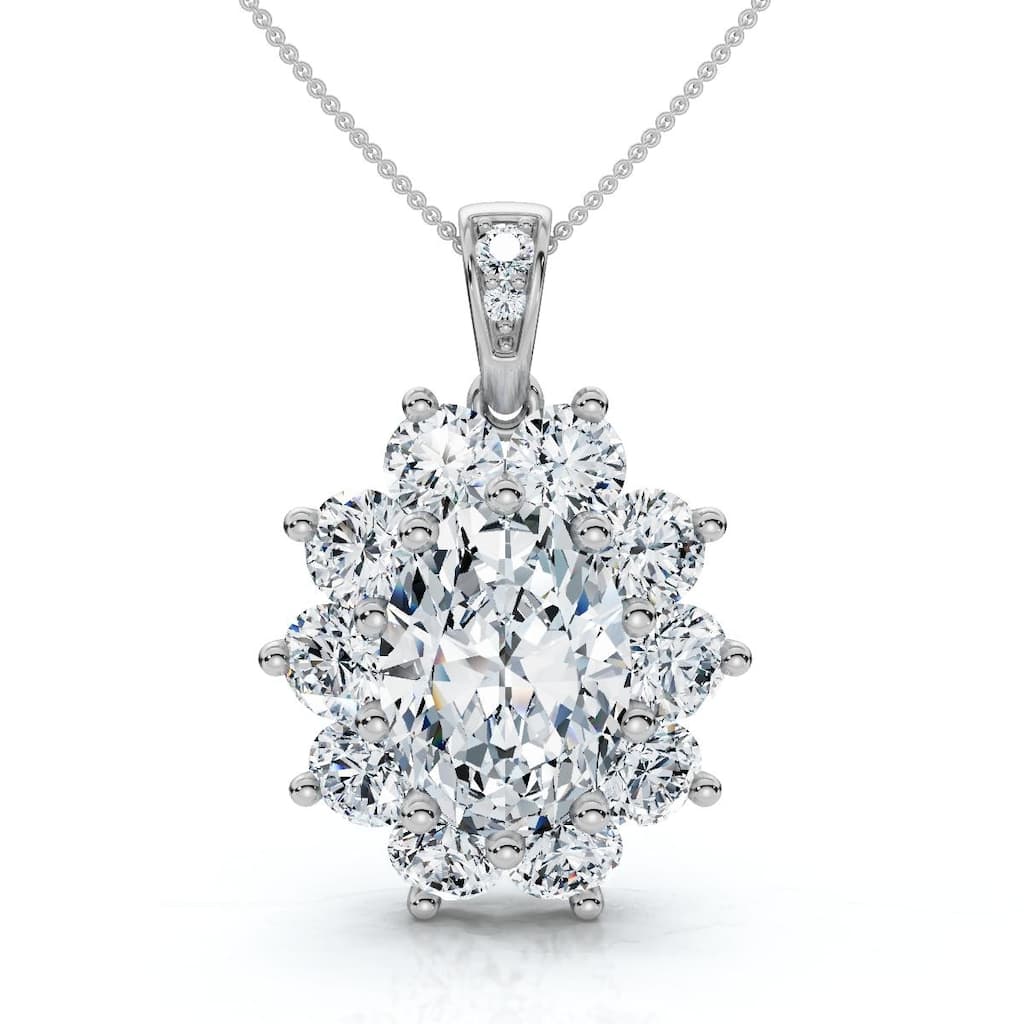 Certified 8 1/2Ct Oval Diamond Pendant Gold Lab Grown 1.25" Tall