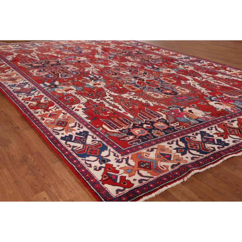 Hand Knotted Oriental 100% Wool Carpet Traditional Geometric Red Tabriz Area Rug - 10' 7'' X 7' 3''