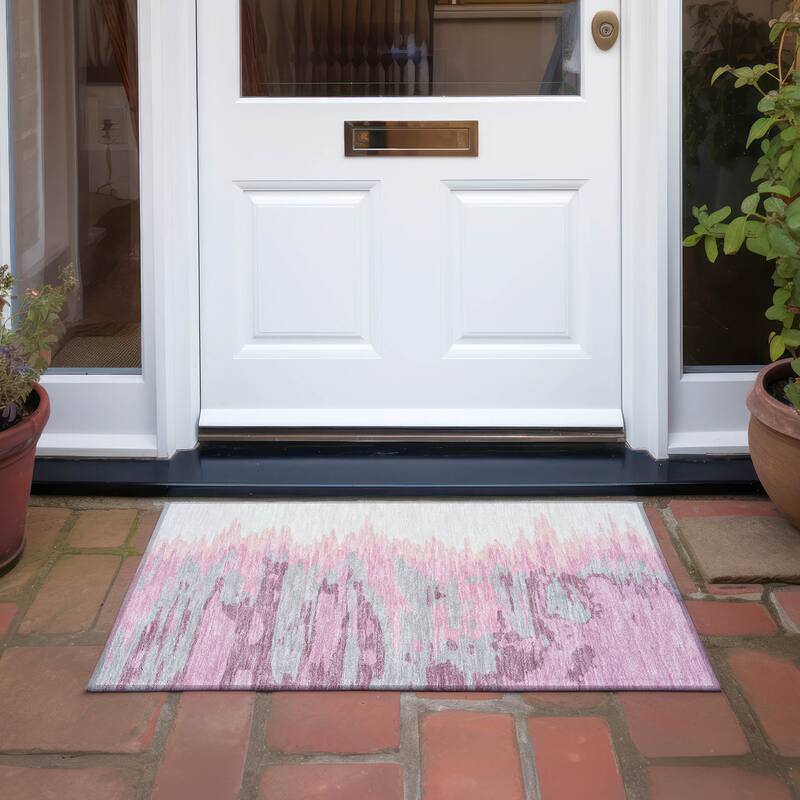 Machine Washable Indoor/ Outdoor Brushstrokes Ombre Chantille Rug