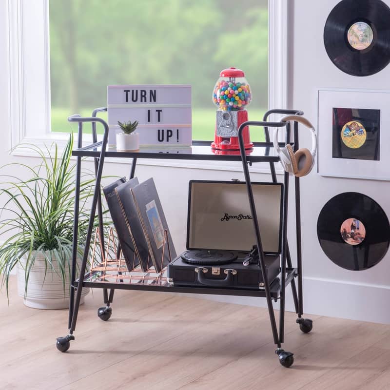 Rosa Mid-Century 2-Teir Rolling Metal Bar Cart - Black