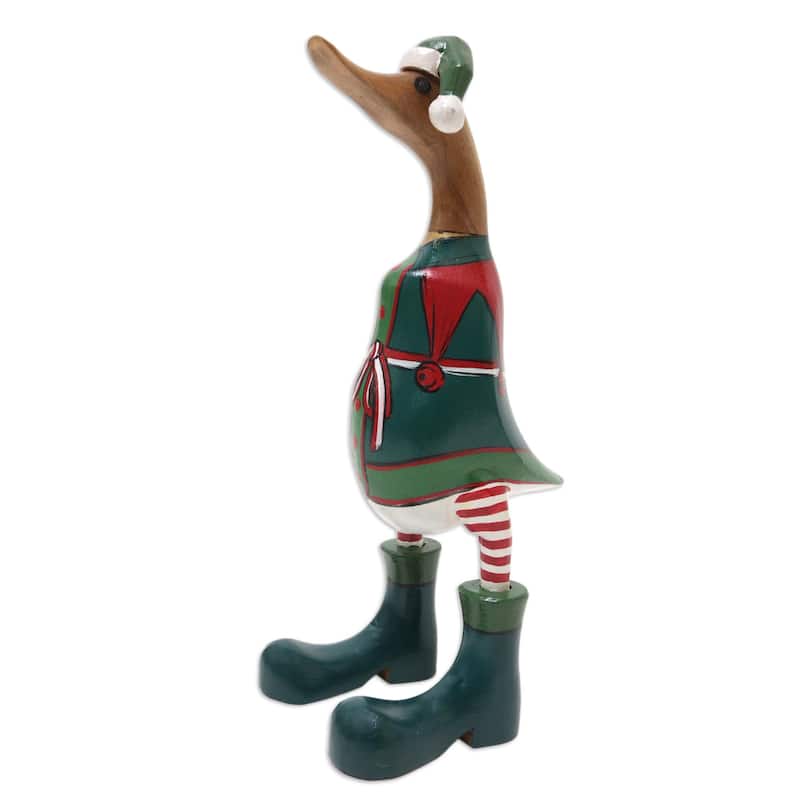 Novica Handmade Santas Helper Duck Bamboo Root And Teak Wood Figurine