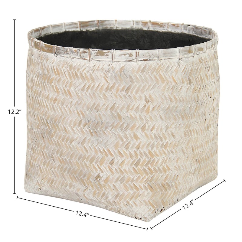 Patio 12" Bamboo Indoor Basket Pot, Beige
