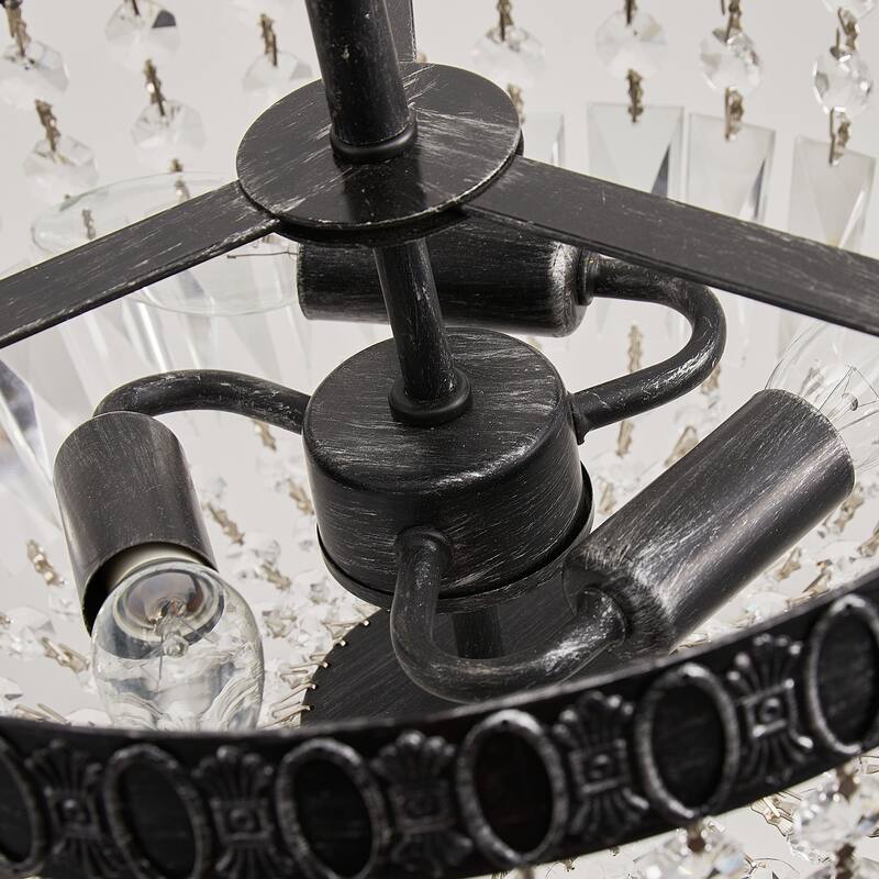 Modern Matte Black 3-Light Crystal Semi Flush Mount Ceiling Light with Bowl Shade - 14.2" W x 12.2" H