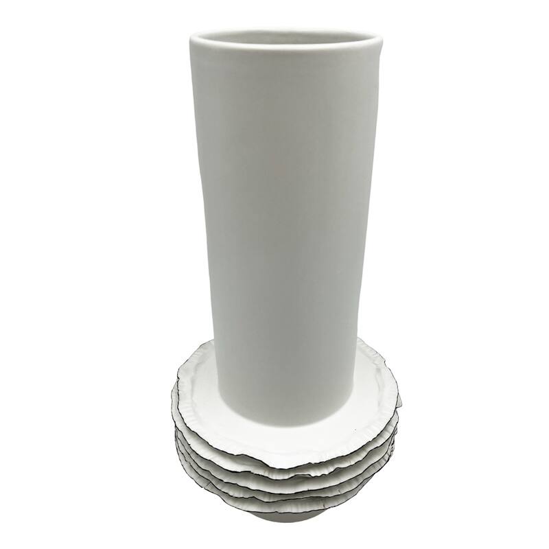 14 Inch Tall Modern White Ceramic Vase