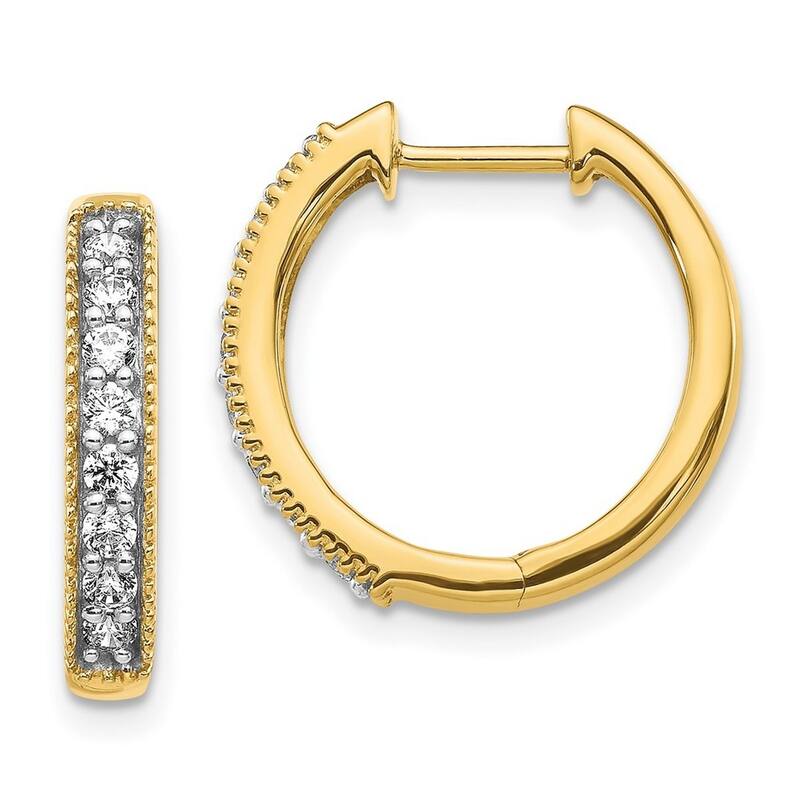 Curata 14k Yellow Gold Diamond Milgrain Hoop Earrings - 16x17mm Wide 3mm Thick