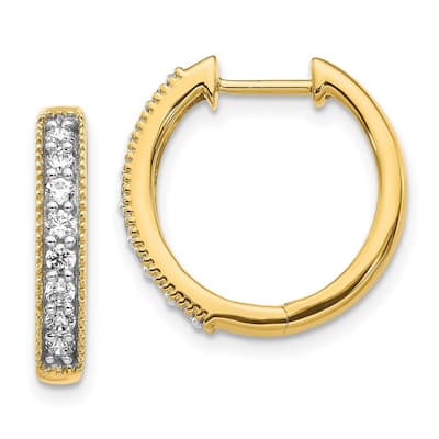 Curata 14k Yellow Gold Diamond Milgrain Hoop Earrings - 16x17mm Wide 3mm Thick