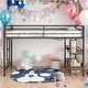 preview thumbnail 2 of 10, Twin Size Metal Loft Bed,Junior Twin Loft Bunk Black With Cinnamon Wood Shelf,Easy Assembly