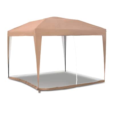 Furniture of America Xander Outdoor Beige 10ft x 10ft Pop Up Gazebo with Netting and Carry Bag