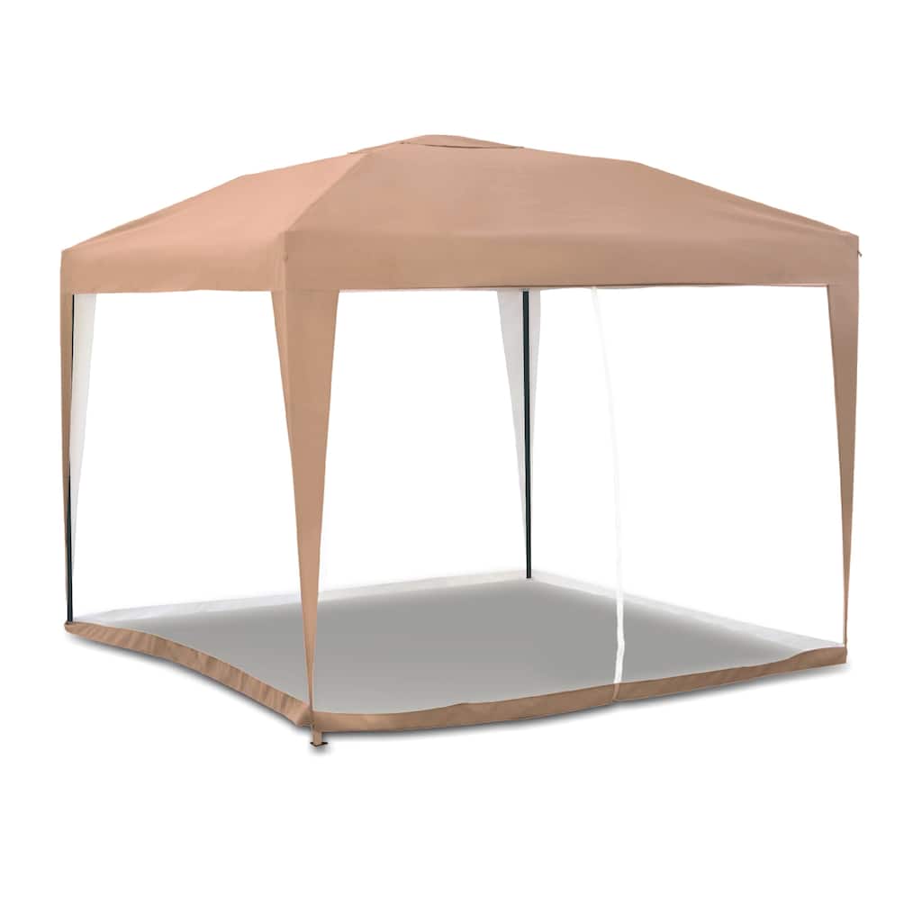 Furniture of America Xander Outdoor Beige 10ft x 10ft Pop Up Gazebo with Netting and Carry Bag