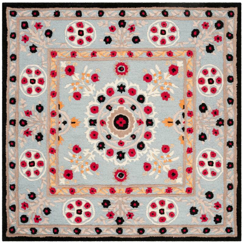 SAFAVIEH Handmade Bellagio Marsela Modern Oriental Wool Rug - 5' Square - Light Blue/Black