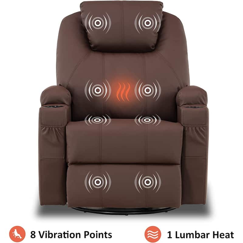 MCombo Manual Swivel Glider Rocker Recliner Chair with Massage and Heat, Faux Leather 8031