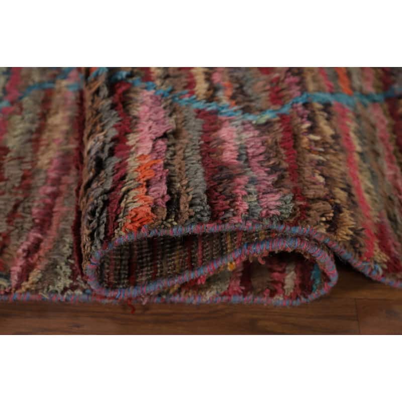 Striped Trellis Moroccan Area Rug Handmade Wool Carpet - 5'8" x 9'9"