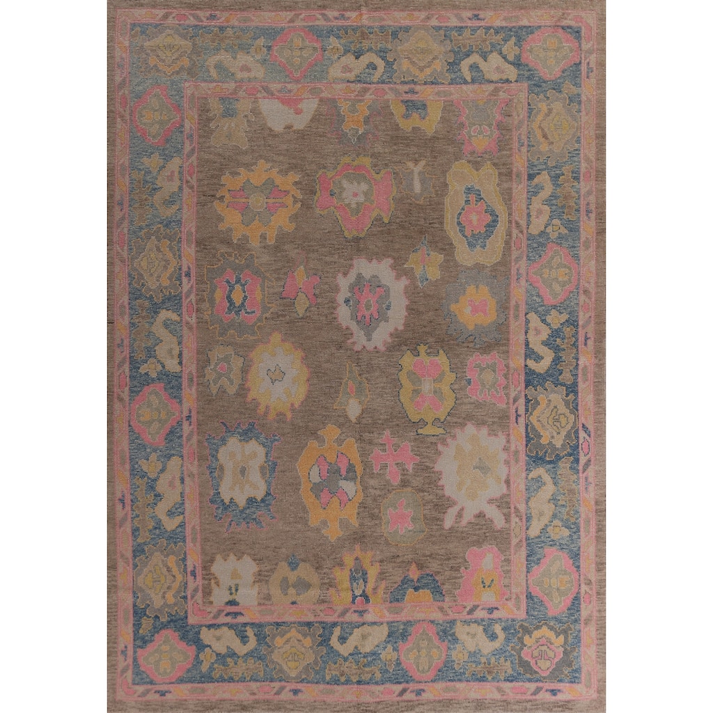 Hand Knotted Oriental 100% Wool Carpet Transitional All-Over Brown Oushak Area Rug - 11' 3'' X 8' 8''