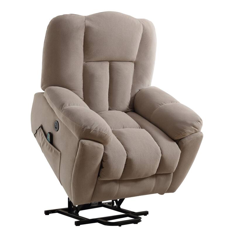 Grey Electric Power Lift Recliner Chair featuring Heat, Massage, Infinite Positions, USB Charging, and Side Storage