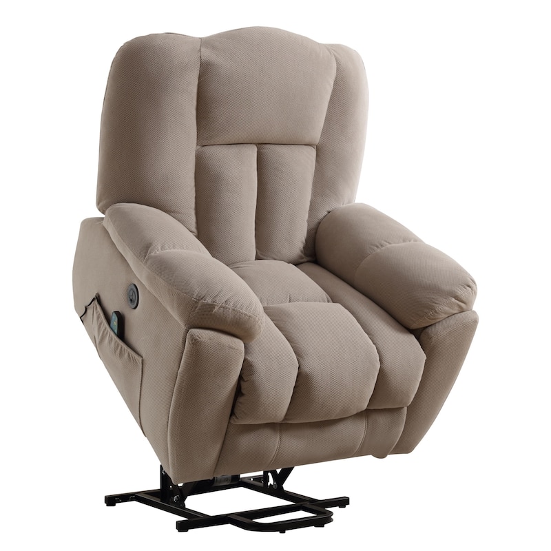 Grey Lift Recliner for Seniors with Heated Massage, USB Port, Side Pockets, and Durable Fabric Upholstery
