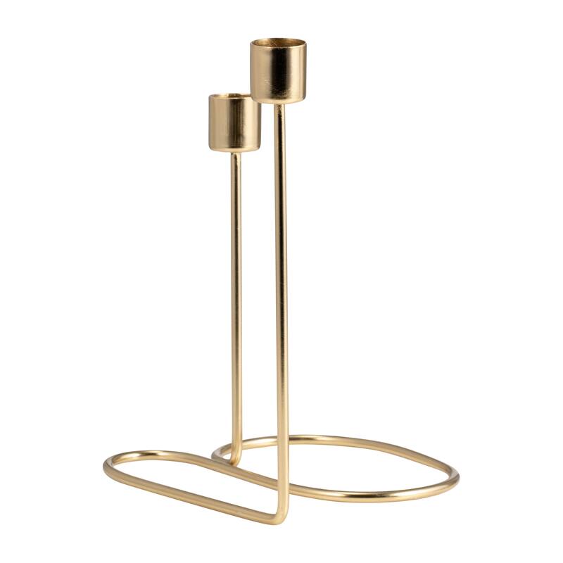 Metal Double Swirl Two Taper Candle Holder - Gold, 8 in.