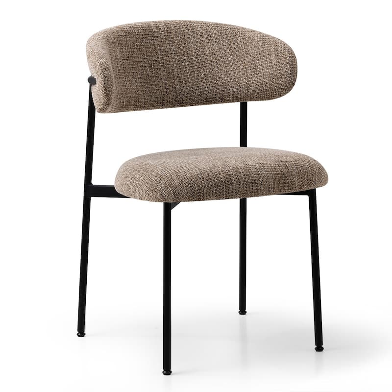 Modern Upholstered Dining Chairs with Curved Open Back and Black Metal Legs (Set of 6)