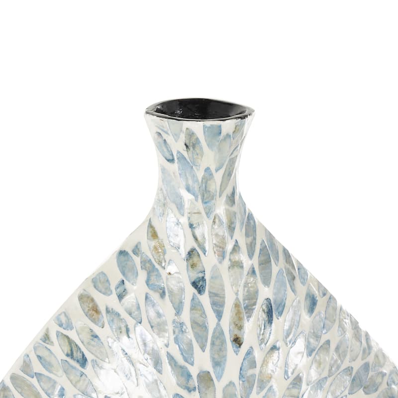 Mother of Pearl Shell Floral Handmade Large Mosaic Decorative Vase with Cream Underlay - Blue - Roche River Decor