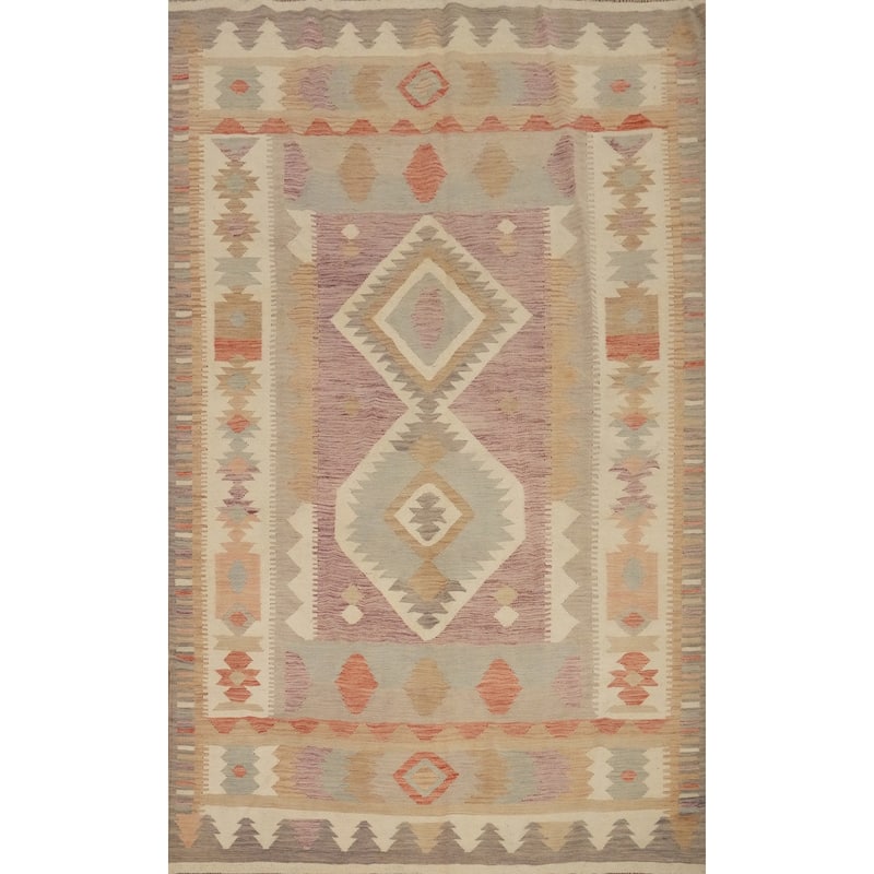 Hand Woven Oriental 100% Wool Carpet Southwestern Tribal Purples Kilim Area Rug - 9' 11'' X 6' 8''