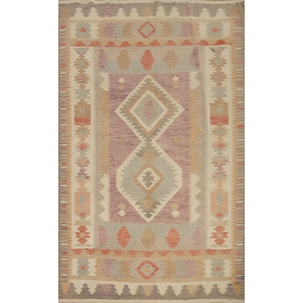 Hand Woven Oriental 100% Wool Carpet Southwestern Tribal Purples Kilim Area Rug - 9' 11'' X 6' 8''