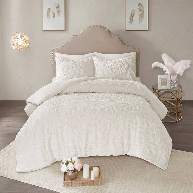 GDF Studio - Tufted Cotton Chenille Medallion Comforter Set - Off White