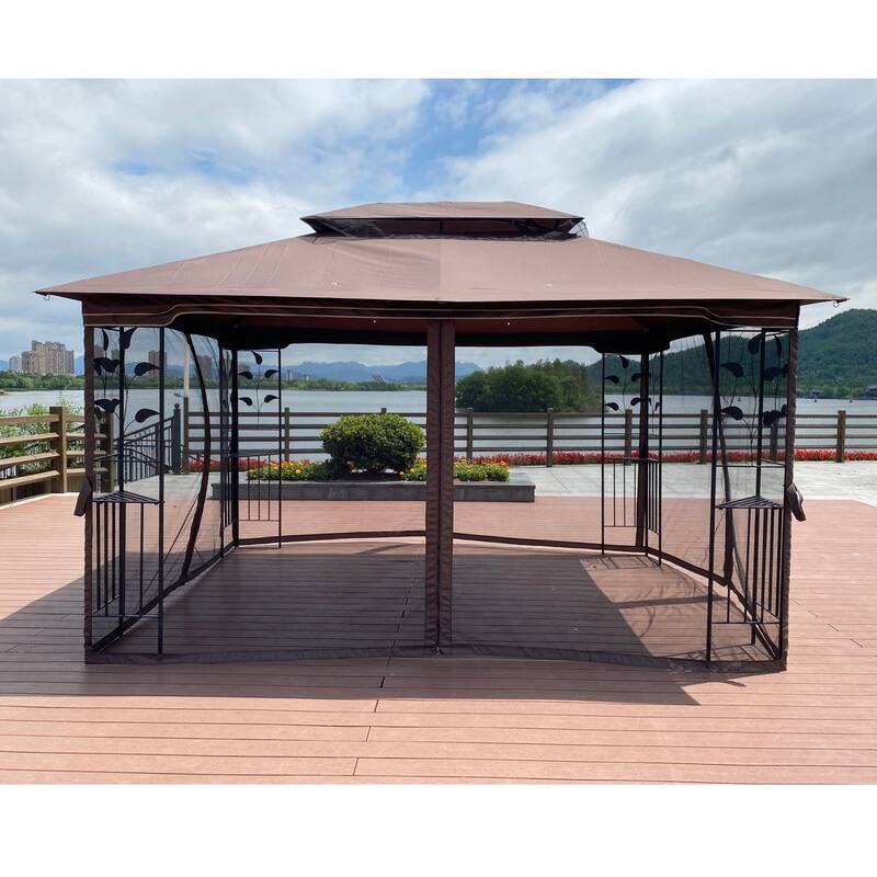 13x10 Outdoor Gazebo Canopy Tent With Ventilated Double Roof And Mosquito net for Lawn(Detachable Mesh Screen On All Sides)