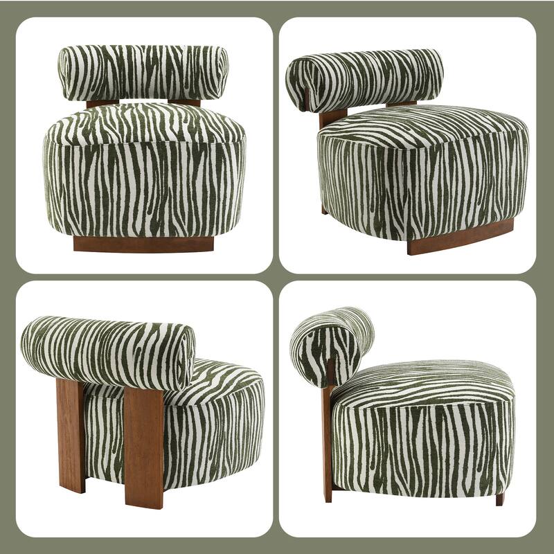 Rossetta Zebra-Striped Chenille Fabic Low Cylindrical Backrest Armchair with High-Quality Foam Cushion
