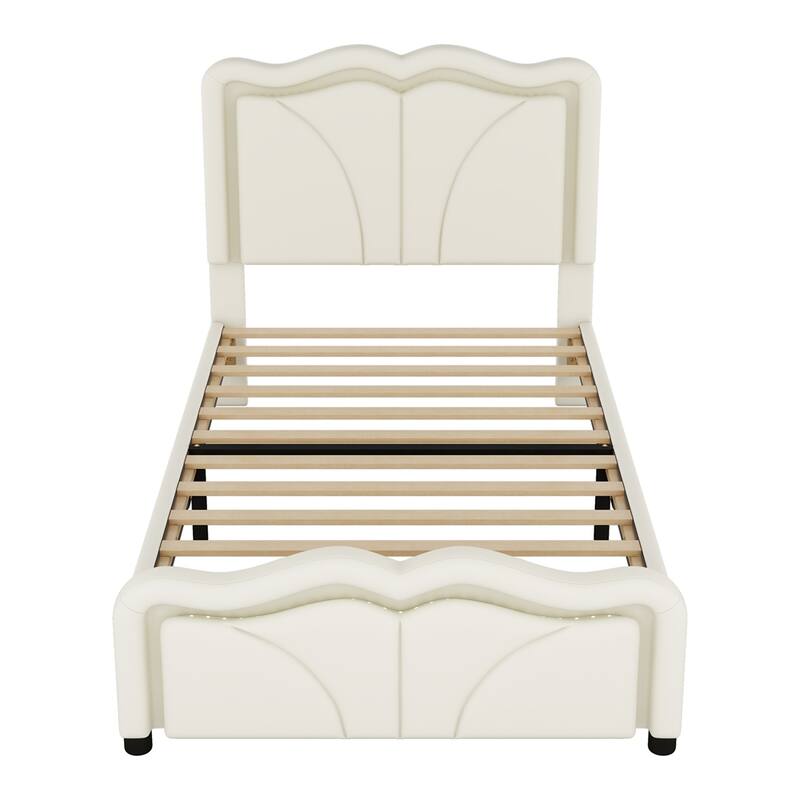 Twin Size LED Upholstered Platform Bed with Adjustable Headboard